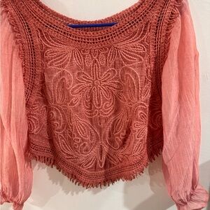 Elegant Coral Lace Women's Top